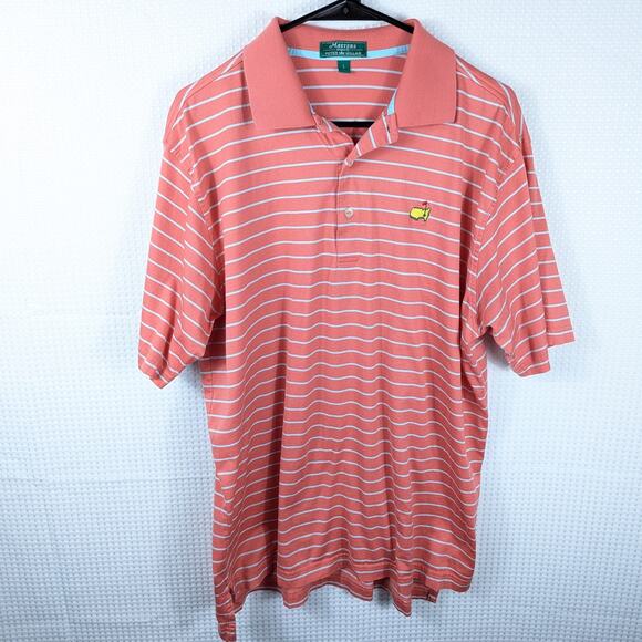 Masters Peter Millar L Coral White Stripe Polo Shirt Augusta National Golf - Picture 1 of 5